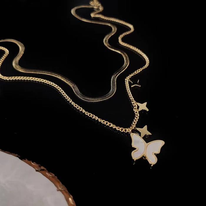 Stainless Steel Double Layer Butterfly Metal Necklace