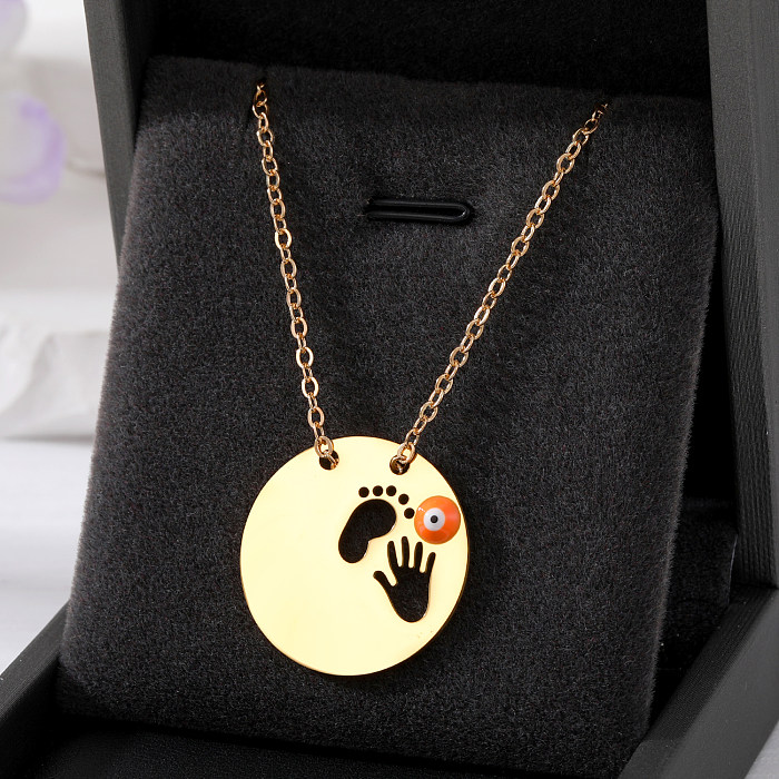 Simple Style Classic Style Round Devil'S Eye Hand Stainless Steel  Alloy Plating Hollow Out Pendant Necklace