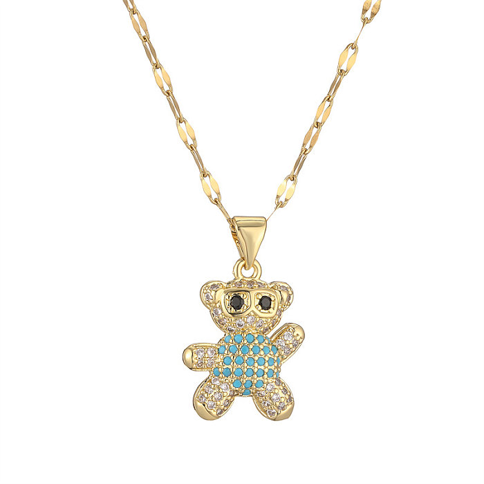 IG Style Simple Style Little Bear Stainless Steel  Copper Gold Plated Zircon Pendant Necklace In Bulk