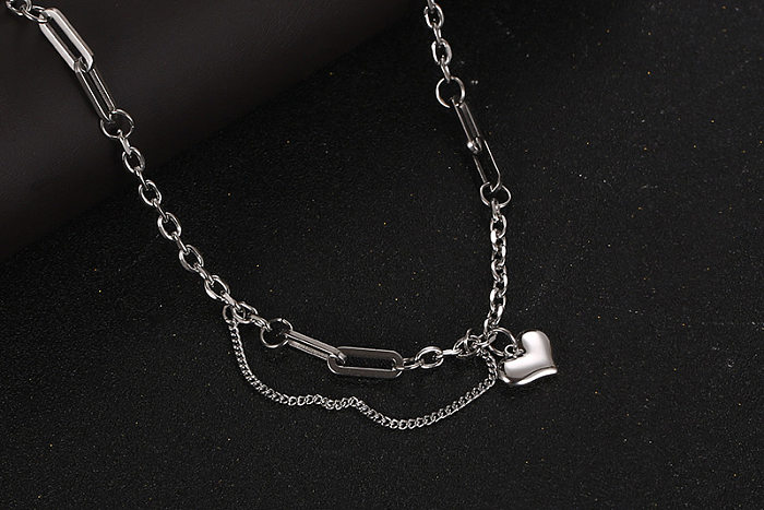 Simple Style Heart Shape Stainless Steel Chain Pendant Necklace