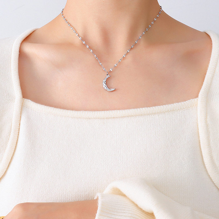 Frosty Jewelry Simple Niche Beat Moon Necklace Stainless Steel Clavicle Chain