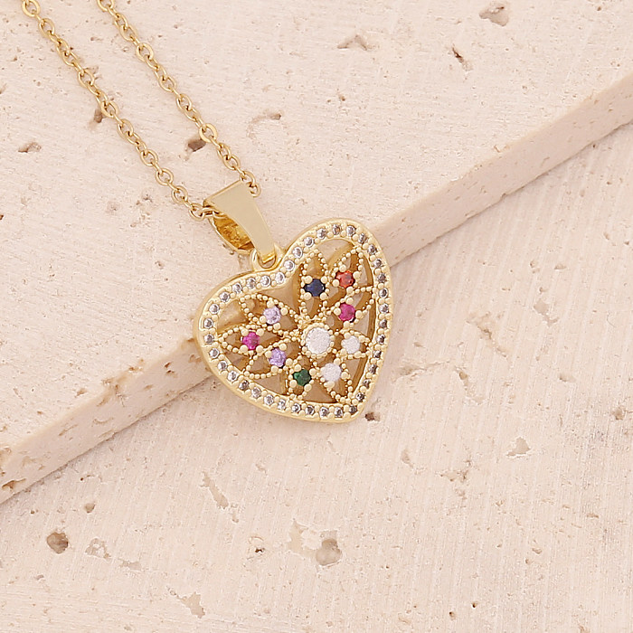 Fashion Heart Shape Owl Stainless Steel  Pendant Necklace Inlay Zircon Stainless Steel  Necklaces 1 Piece