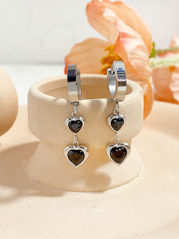 1 Pair Korean Style Geometric Heart Shape Inlay Stainless Steel  Zircon Drop Earrings