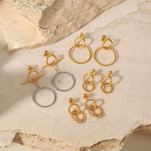 Boucles d'oreilles pendantes en acier inoxydable plaqué or 18 carats, nouveau style, cercle creux