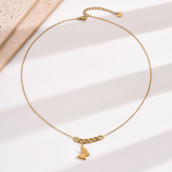 IG Style Elegante Schmetterlings-Anhänger-Halskette mit 14-karätigem Goldüberzug aus Edelstahl