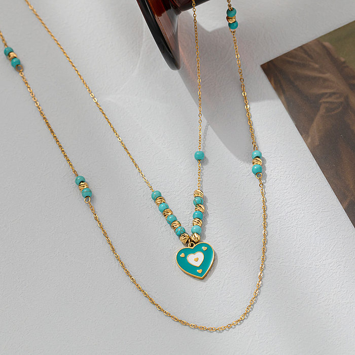 Colliers superposés en acier inoxydable et perles en forme d'oeil en forme de cœur, Streetwear, plaqué émail