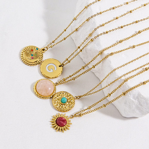 IG Style Simple Style Round Letter Moon Stainless Steel  Stainless Steel Plating Inlay Natural Stone Shell Zircon Pendant Necklace