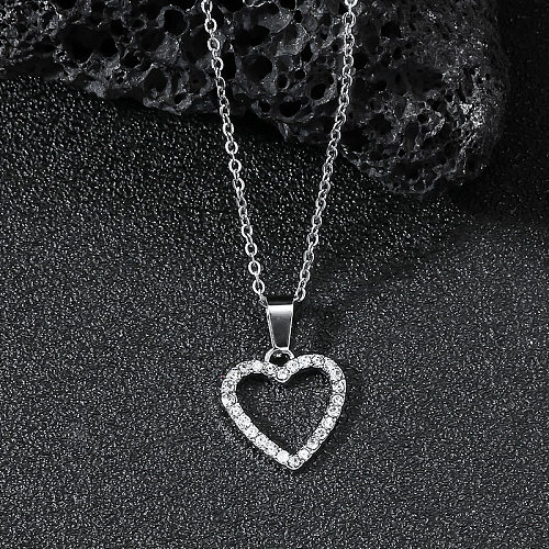 Simple Style Heart Shape Alloy Stainless Steel Rhinestones Pendant Necklace In Bulk