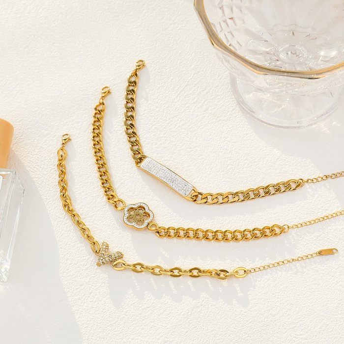Modern Style Simple Style Pentagram Letter Stainless Steel Gold Plated Zircon Bracelets In Bulk