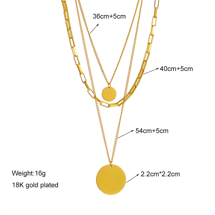 Retro Punk Round Stainless Steel  Layered Plating 18K Gold Plated Layered Necklaces