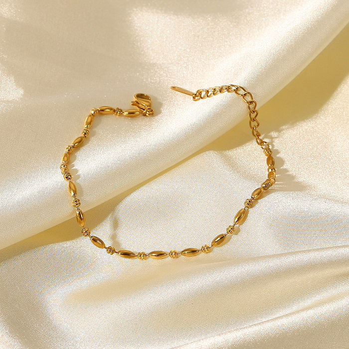 Bracelet de haricot en acier inoxydable géométrique à perles ovales en or 18 carats