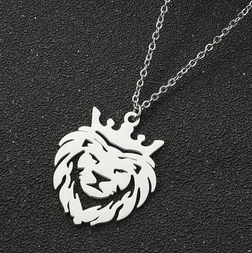 Collier pendentif rétro Lion en acier inoxydable, 1 pièce, ajouré