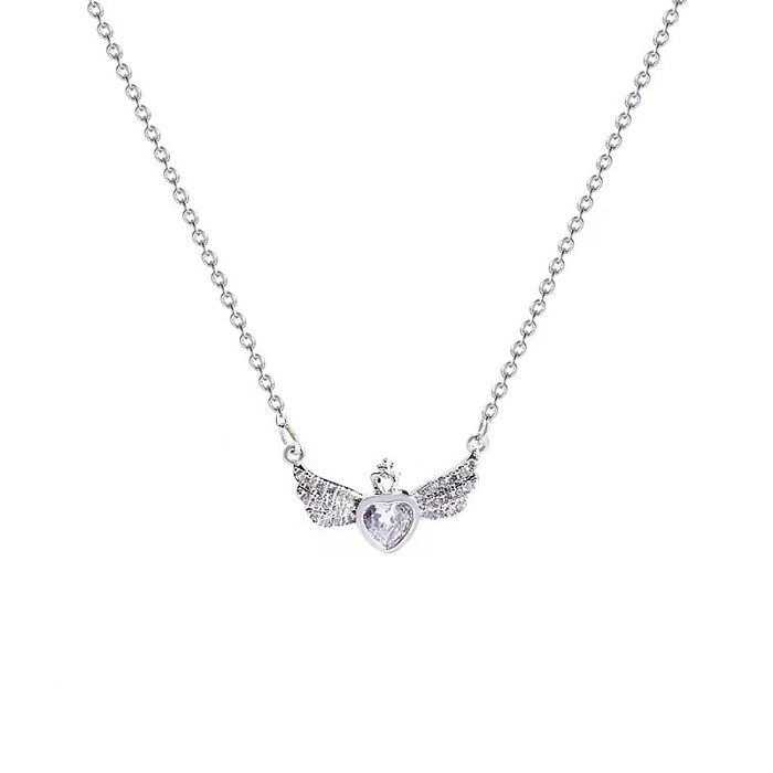 Einfache Halskette mit Flügel-Anhänger aus Edelstahl mit Intarsien und Strasssteinen