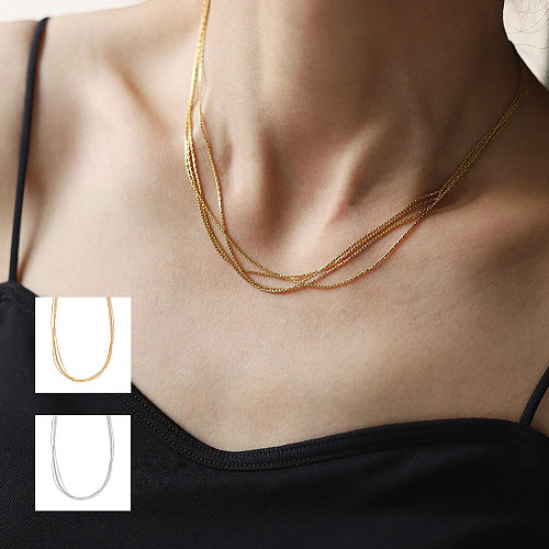 Lady Solid Color Stainless Steel Plating Layered Necklaces