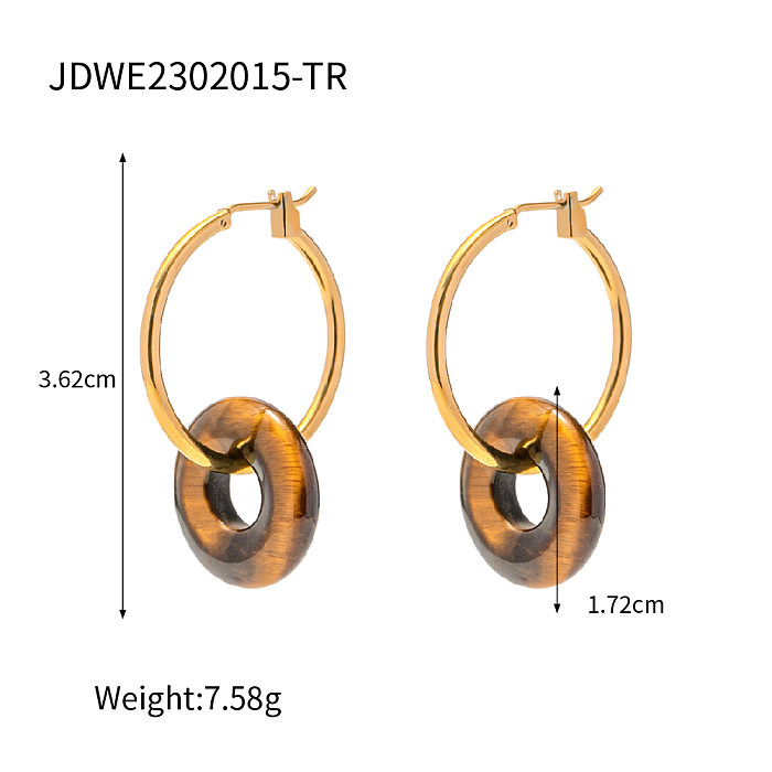 1 par de pendientes chapados en oro de 18 quilates de acero inoxidable con revestimiento circular de estilo simple