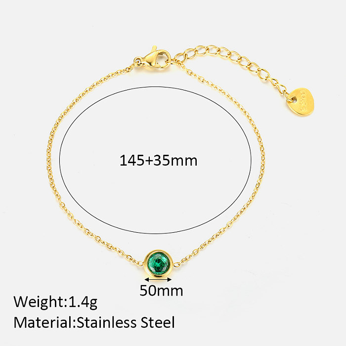 Elegant Simple Style Round Stainless Steel Plating Inlay Artificial Rhinestones 18K Gold Plated Bracelets