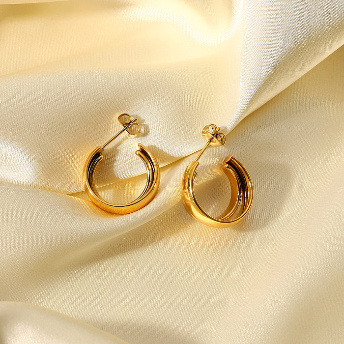 Fashion Simple 18K Gold Stainless Steel  Geometric Hoop Earrings