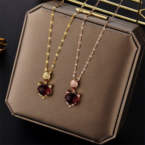 Fashion Geometric Stainless Steel Inlay Artificial Gemstones Pendant Necklace 1 Piece