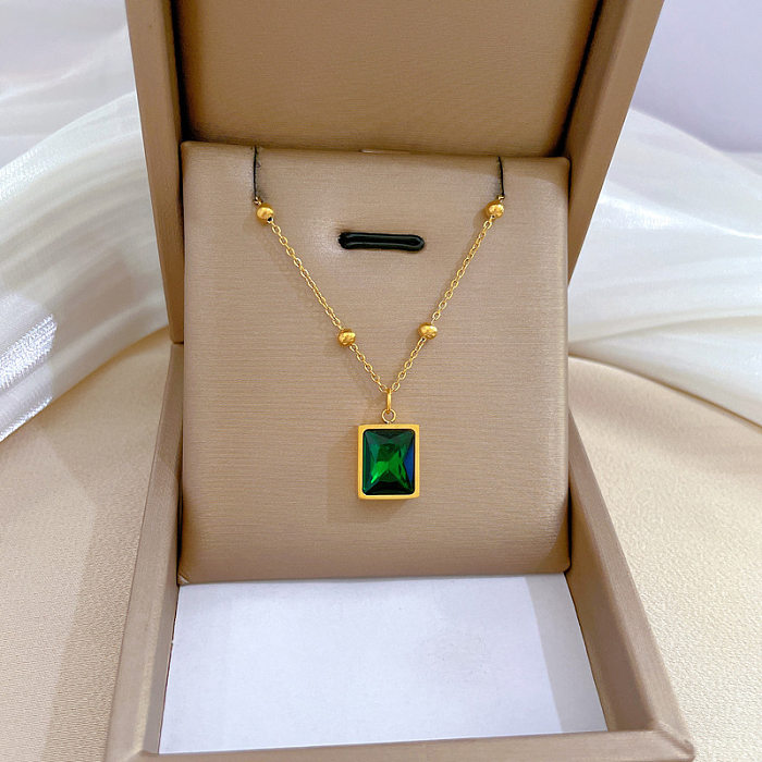 Elegant Luxurious Rectangle Stainless Steel Artificial Crystal Pendant Necklace In Bulk