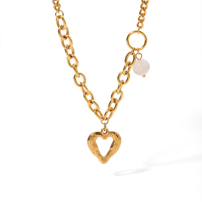 Collier pendentif plaqué or 18 carats en acier inoxydable en forme de cœur doux de style IG
