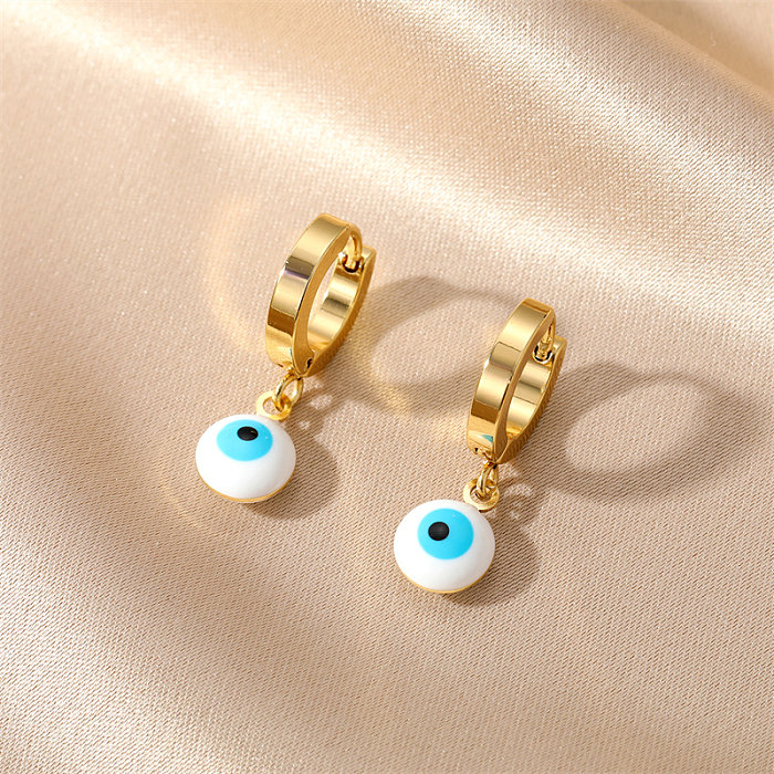 1 paire de boucles d'oreilles pendantes en acier inoxydable, Style Simple et doux, émail pour les yeux