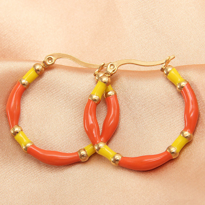 1 par IG estilo casual estilo simples redondo esmaltado brincos banhados a ouro de aço inoxidável