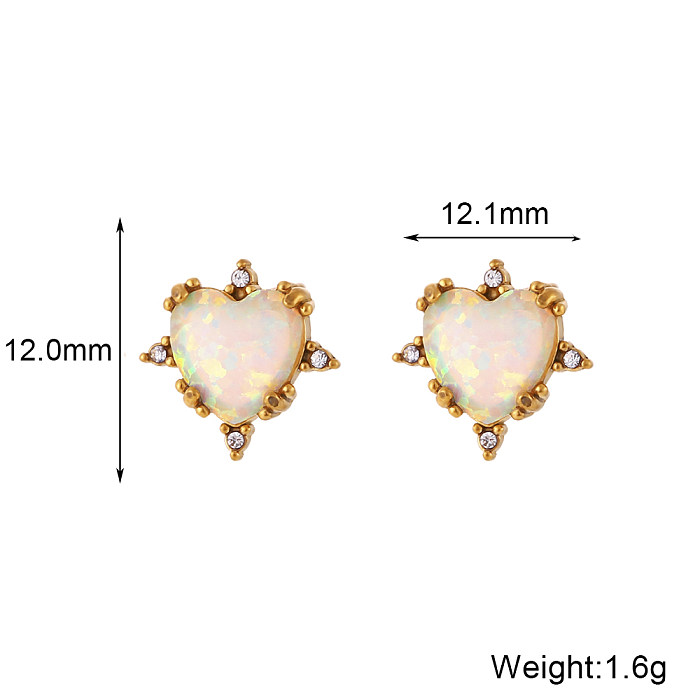 1 Pair Retro Round Water Droplets Heart Shape Stainless Steel  Plating Inlay Gem Rhinestones 18K Gold Plated Ear Studs