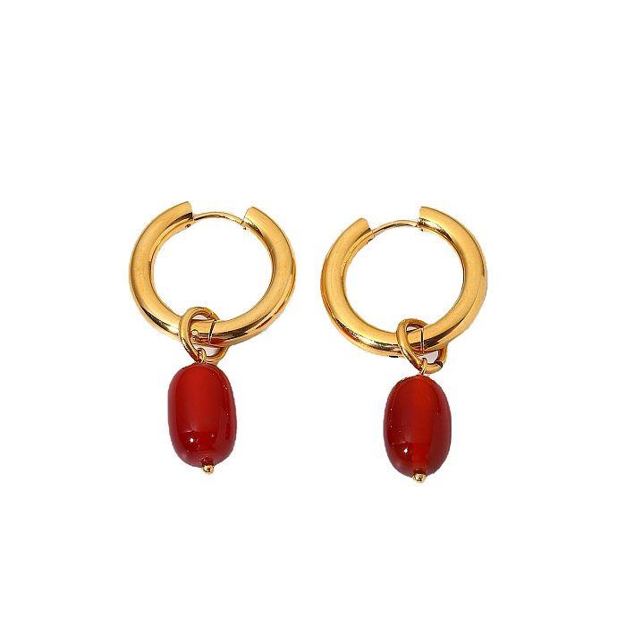 Mode Doppelschicht vergoldete rote Achat Anhänger Ohrringe Großhandel Schmuck
