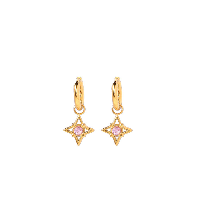 Wholesale 1 Pair Artistic Star Stainless Steel 18K Gold Plated Diamond Drop Earrings