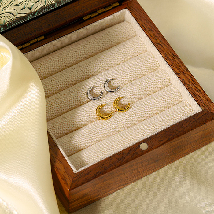 1 Paar schlichte Ohrstecker aus Edelstahl mit Mondbeschichtung und 18-Karat-Vergoldung