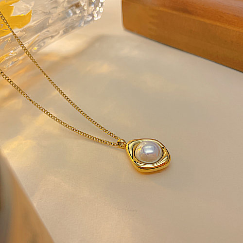 French Style Solid Color Stainless Steel Artificial Pearls Pendant Necklace In Bulk