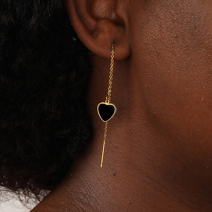 1 par luxuoso estilo simples oval formato de coração flor aço inoxidável borla chapeamento incrustação diamante 18k linha de orelha banhada a ouro