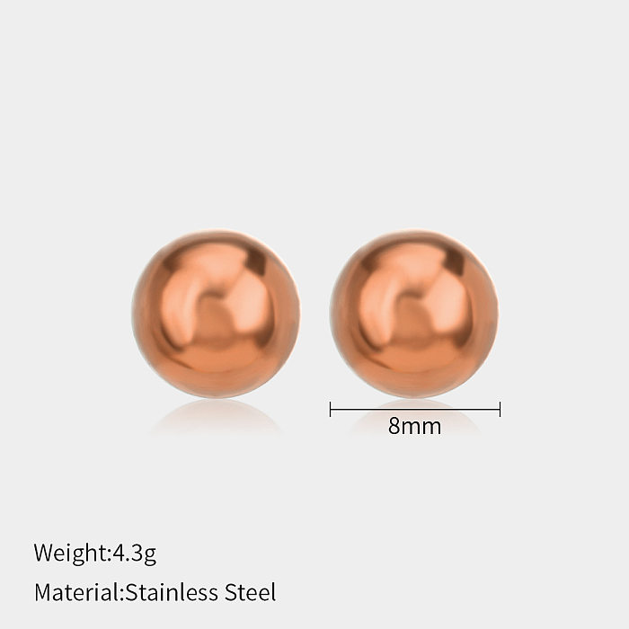 Pendientes tipo botón con revestimiento de acero inoxidable, color liso, bola de estilo simple, 1 par