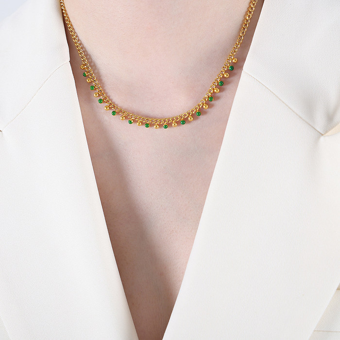 Elegante pastorale geometrische Damen-Halskette aus Edelstahl mit Emaille-Beschichtung und 18-Karat-Vergoldung