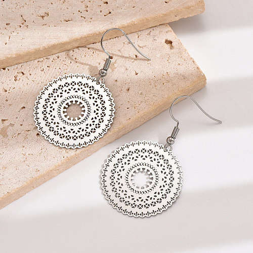 1 Pair Simple Style Round Stainless Steel  Polishing Hollow Out Drop Earrings