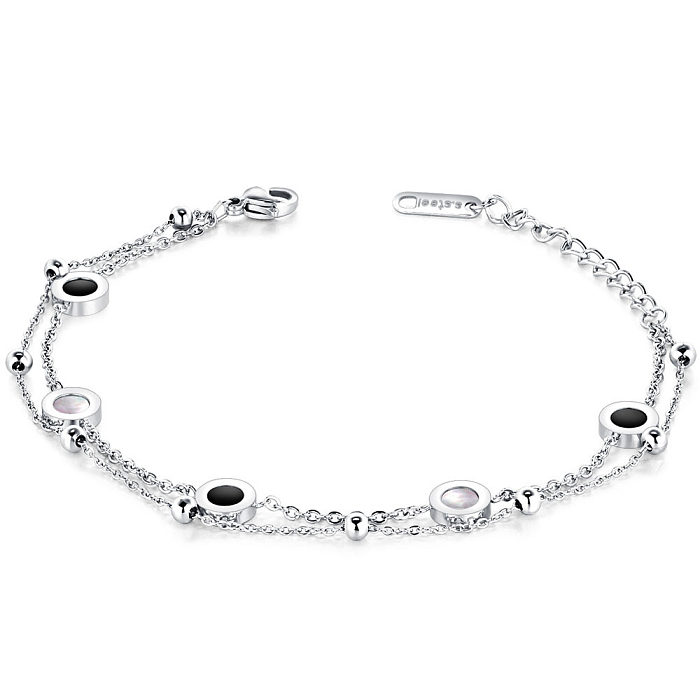 Bracelet rond réglable en acier et titane incrusté de coquille blanche pour femmes, nouveau Style