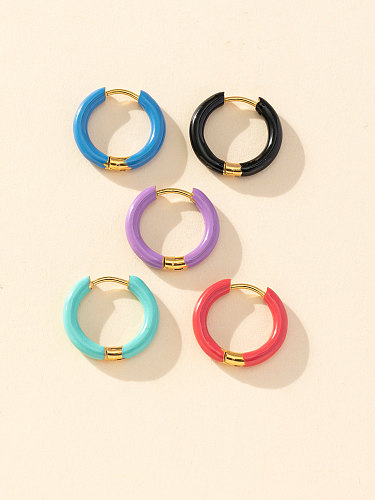 1 Piece Simple Style Solid Color Enamel Stainless Steel  Earrings