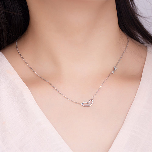 Casual Simple Style Letter Heart Shape Stainless Steel  Stainless Steel Polishing Plating Silver Plated Pendant Necklace