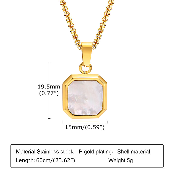 1 Piece Simple Style Square Stainless Steel  Inlay Shell Pendant Necklace