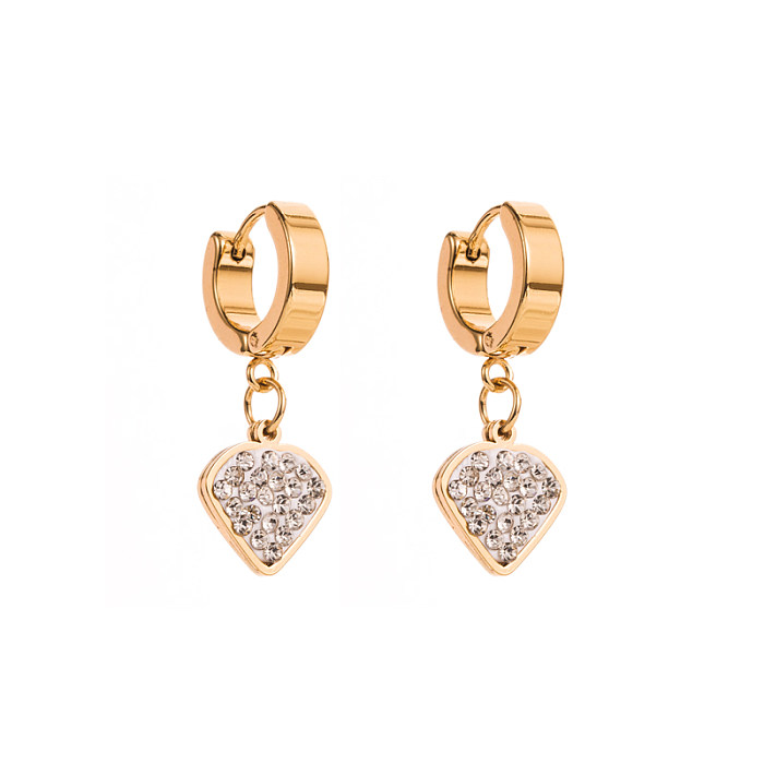 Fashion U Shape Heart Shape Stainless Steel Plating Diamond Rhinestones Hoop Earrings Drop Earrings 1 Pair