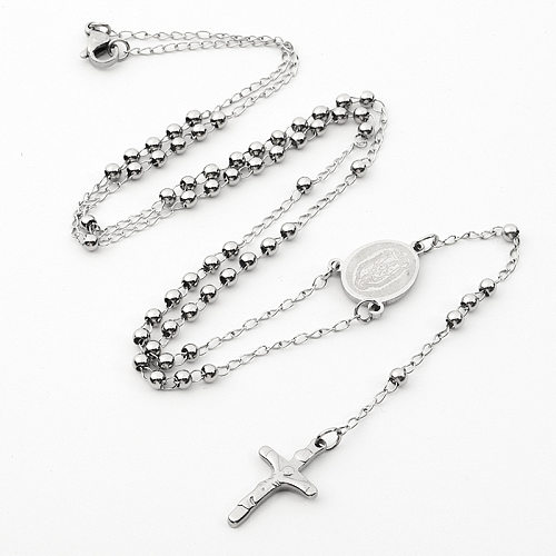 Collier avec pendentif en perles en acier inoxydable, croix de style ethnique