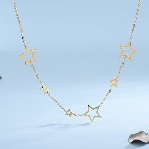 Lässige, klassische Stern-Halskette mit 18-Karat-Vergoldung aus Edelstahl