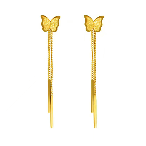 1 Pair Cute Sweet Butterfly Tassel Plating Stainless Steel Drop Earrings