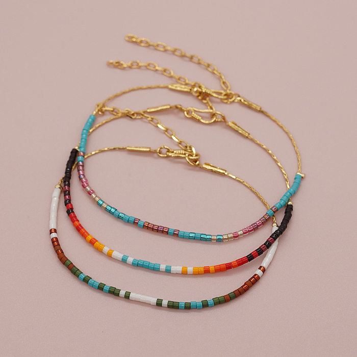 Bracelets tricotés en perles de rocaille géométriques bohème en acier inoxydable, vente en gros
