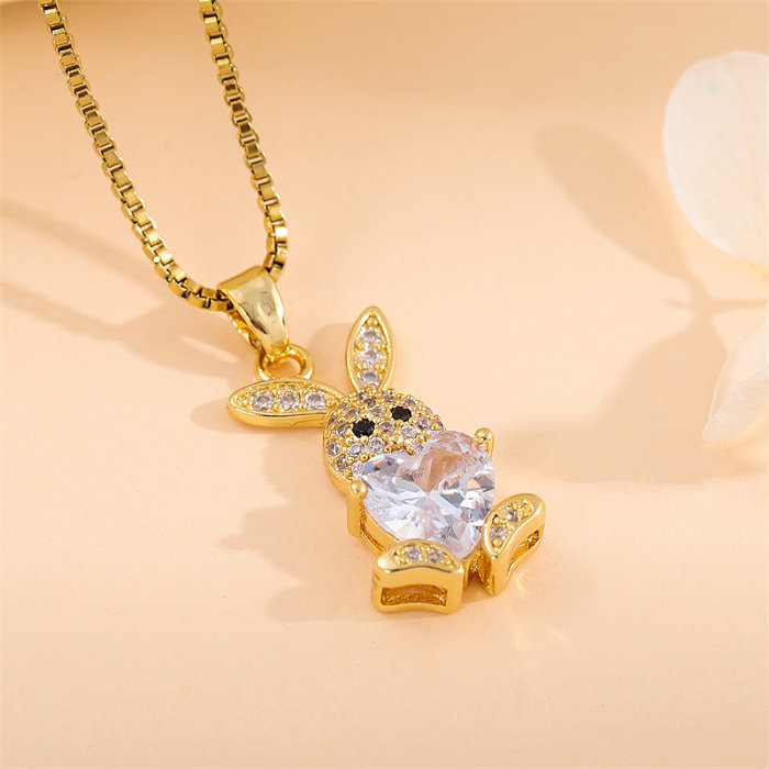 Cute Simple Style Rabbit Stainless Steel  Stainless Steel Plating Inlay Zircon 18K Gold Plated Pendant Necklace