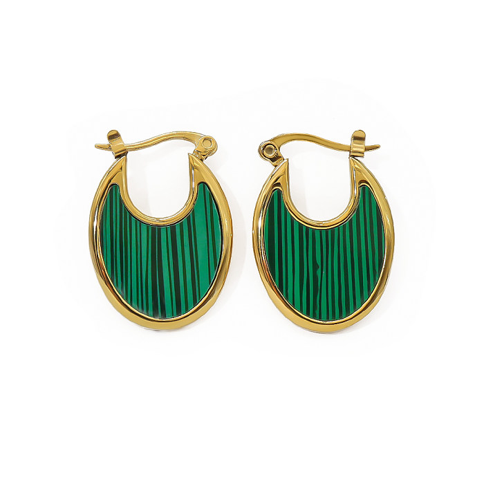 1 Pair Casual Simple Style U Shape Stainless Steel Plating Inlay Malachite Shell 18K Gold Plated Earrings