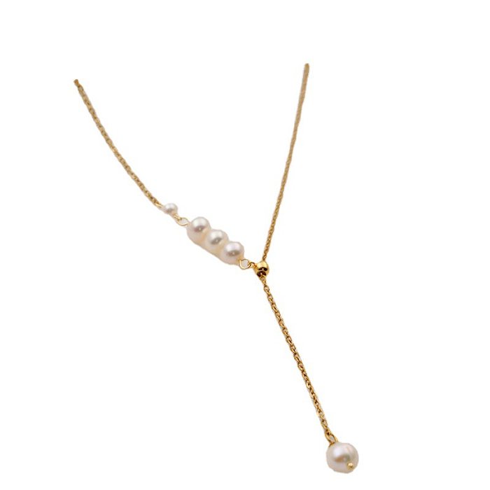 Collier avec pendentif en perles rondes en acier inoxydable de style simple, 1 pièce