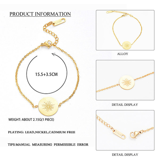 Titanium Steel 14K Gold Cut Piece Disc Radial Pattern Eye Bracelet Wholesale