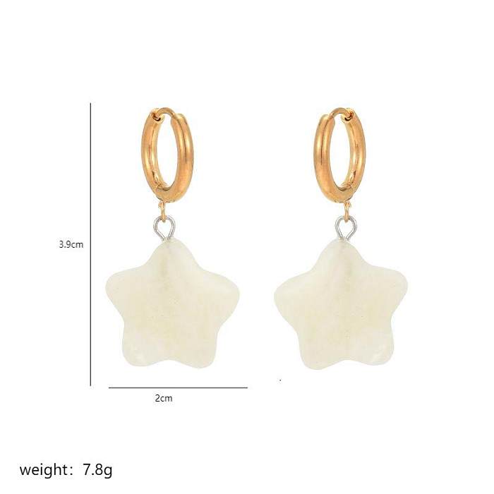 1 Pair Casual Classical Retro Star Plating Inlay Stainless Steel  Natural Stone 18K Gold Plated Drop Earrings