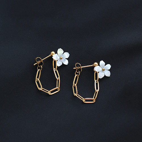 Wholesale Jewelry Flower Back-hanging Chain Stainless Steel Earrings jewelry